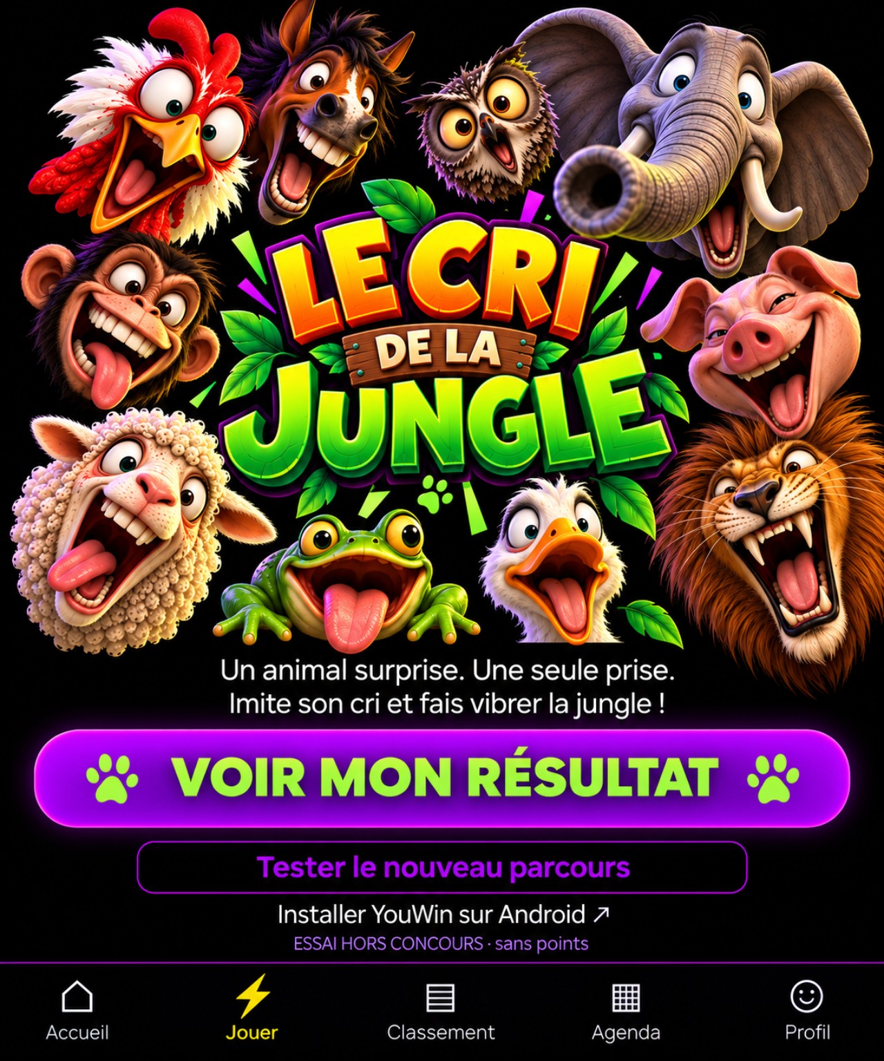 Jungle Roar: a colourful logo surrounded by wacky cartoon animal faces